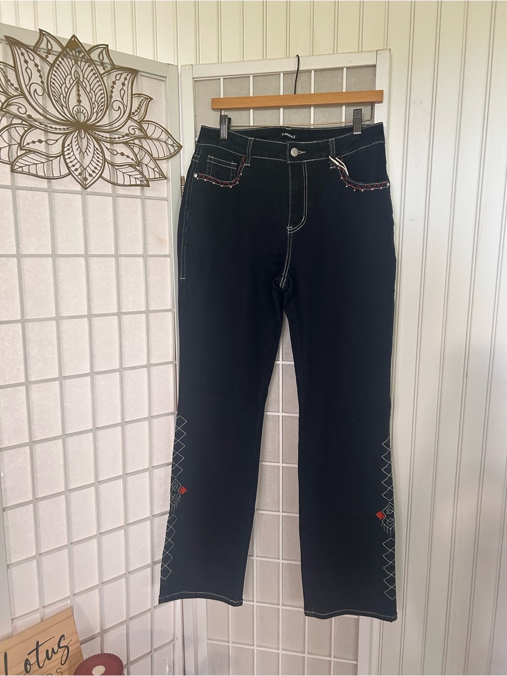 FLAMINGALS Embroidered Stretch Jeans Size XL